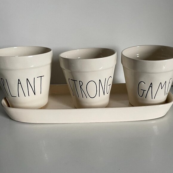 Rae Dunn Plant Pots Planter Garden Tray Pot Trio - Picture 1 of 9